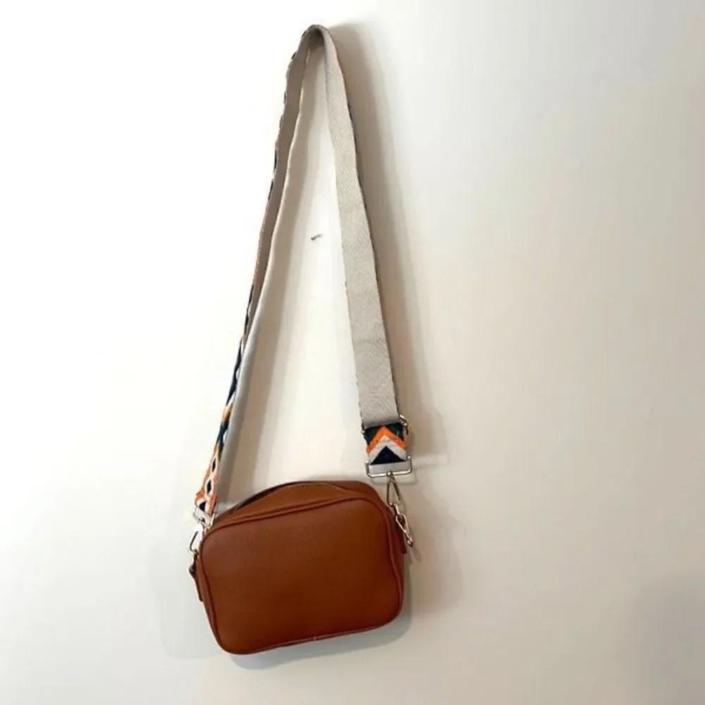 AH•DORNED‎ Crossbody Bag w/strap. Vegan leather. Camel colored